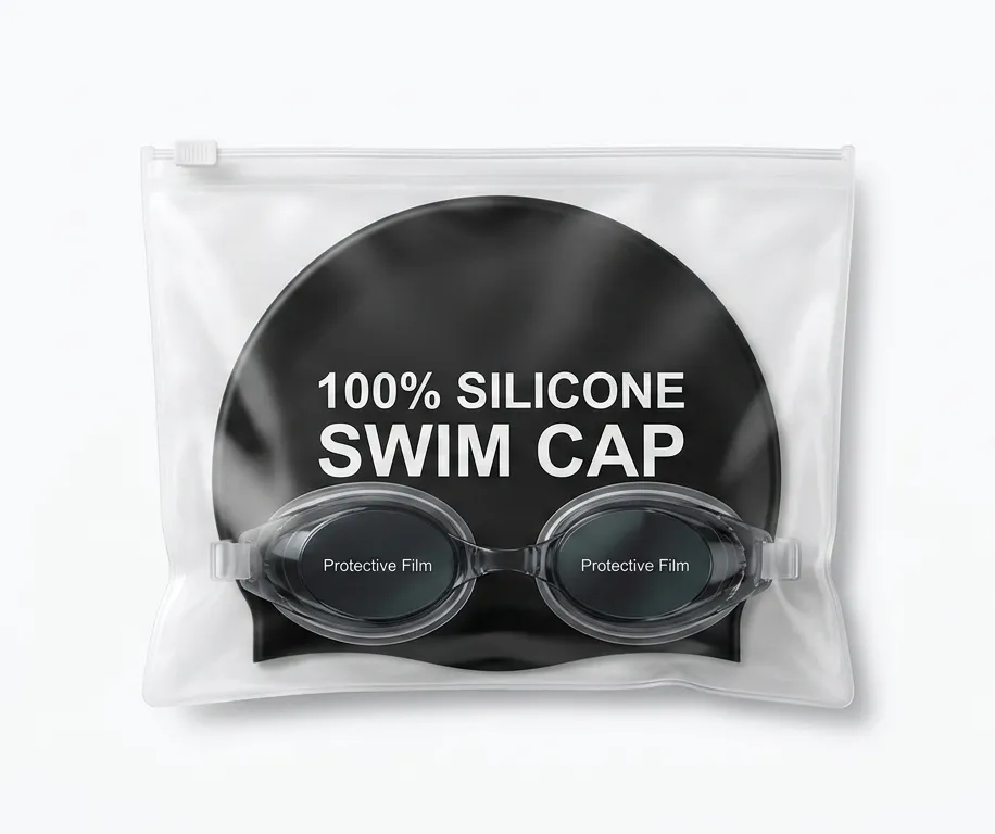 SILICONE SWIM GOGGLE PLUS CAP (Black)