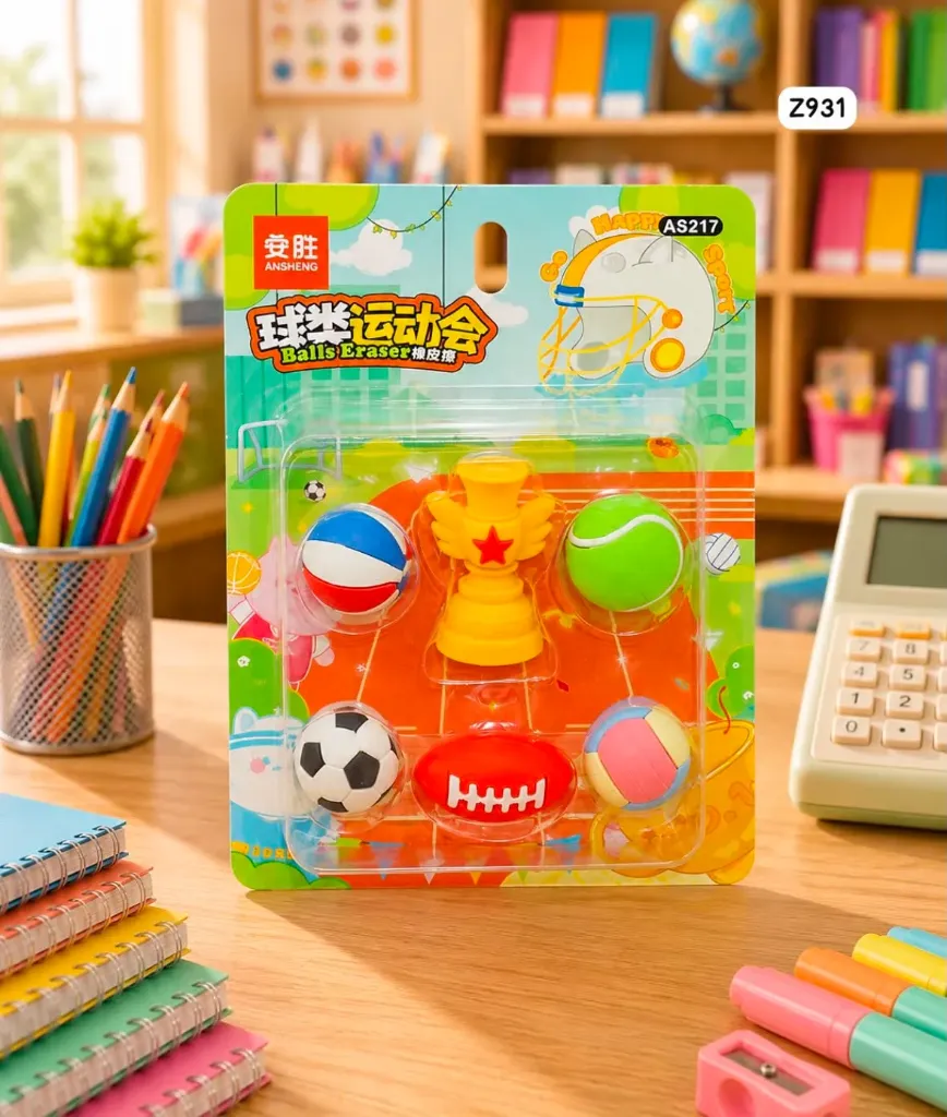 SPORTS  ERASER SET OF 6 BALLS